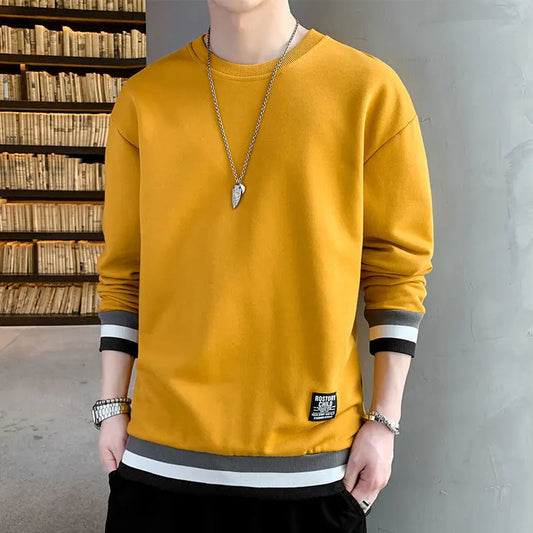 Spring Autumn New Fashion Round Neck Long Sleeve T-Shirts Men's Clothing Printing Color Blocking Sweatshirt Loose Casual Tops