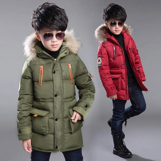 4 6 8 10 12 14 Years Big Boys Jacket Winter Thick Warm Teenager Kids Jackets Fashion Long Style Zipper Hooded Children Outerwear